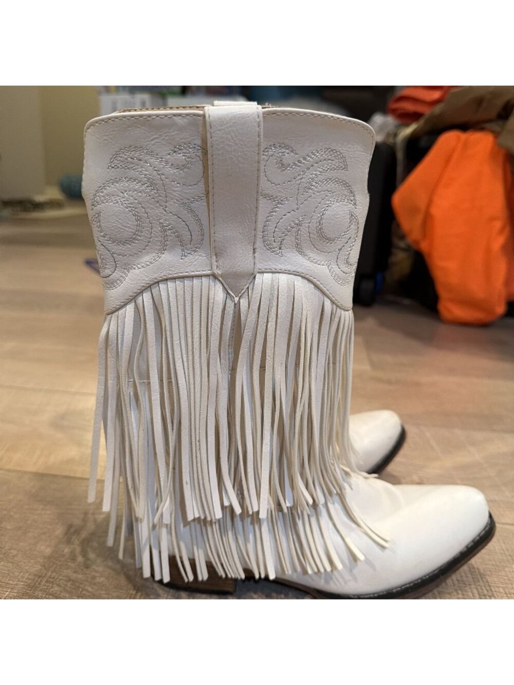 ROPER GIRLS WHITE COWGIRL WESTERN BOOTS FRINGE SIZE 2